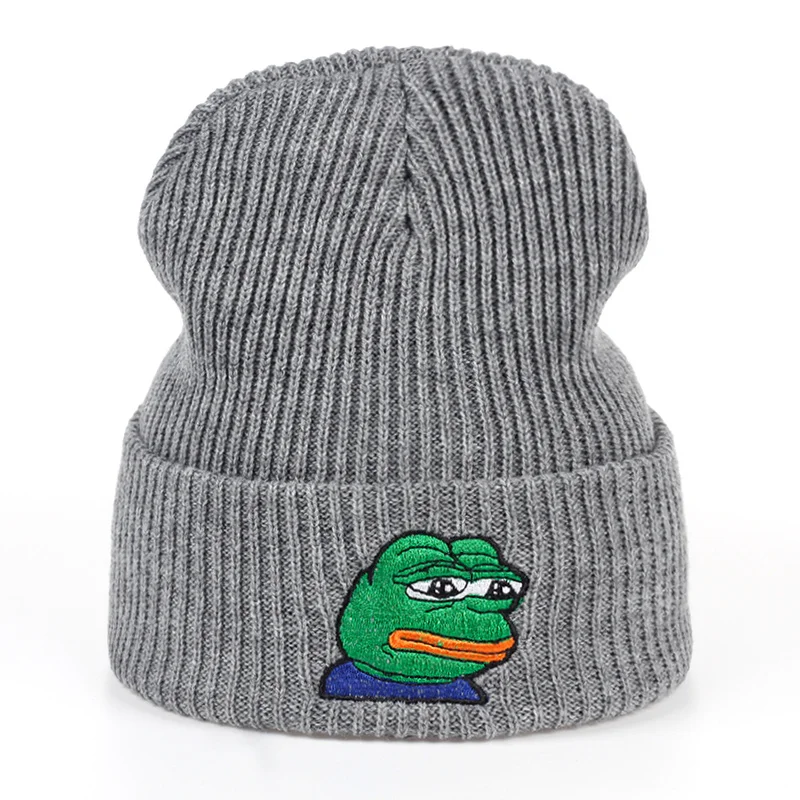 

TUNICA Sad Kermit Cap Frog Pepe Feels Bad Man Embroidery Beanies winter Keep warm hat The Sad Meme Frog Hat Skullies gorros
