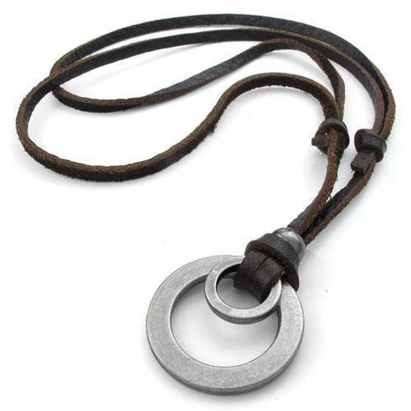 

1pc Punk Statement Black Leather Men Necklace Vintage Brown Men Rope Chain Necklace Jewelry Pendant Male Accessories