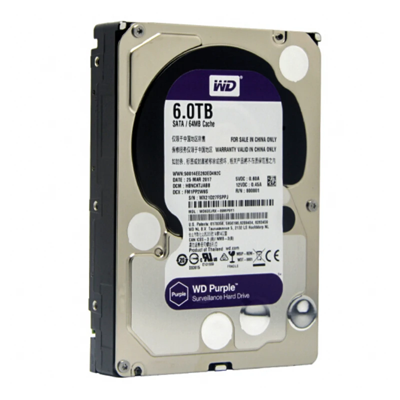 WD Purple 6 ТБ HDD видеонаблюдения жесткий диск-5400 об./мин. класса SATA 6 ГБ/сек. 64 МБ Кэш 3,5 дюймов-WD60EJRX