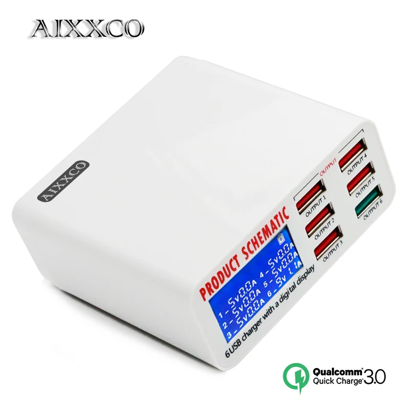 

AIXXCO 8A 40W For Qualcomm Charge 3.0 6 Ports Fast Charger Desktop USB Charger for iPhone Samsung for Xiaomi Quick Charger QC3.0