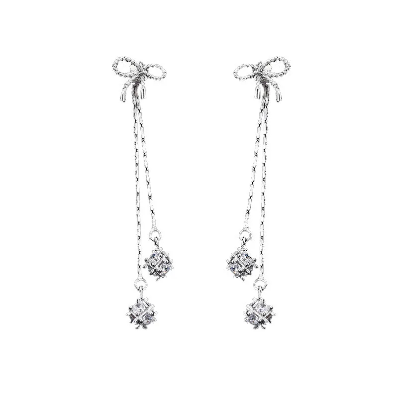 Новое поступление Модные 925 пробы серебряные серьги-гвоздики с кристаллами и бантом для женщин ювелирные изделия
