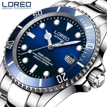 LOREO 200 м серия для дайвинга мужские часы Топ бренд класса люкс автоматические механические часы Мужские Авто Дата светящиеся сапфировые синие часы