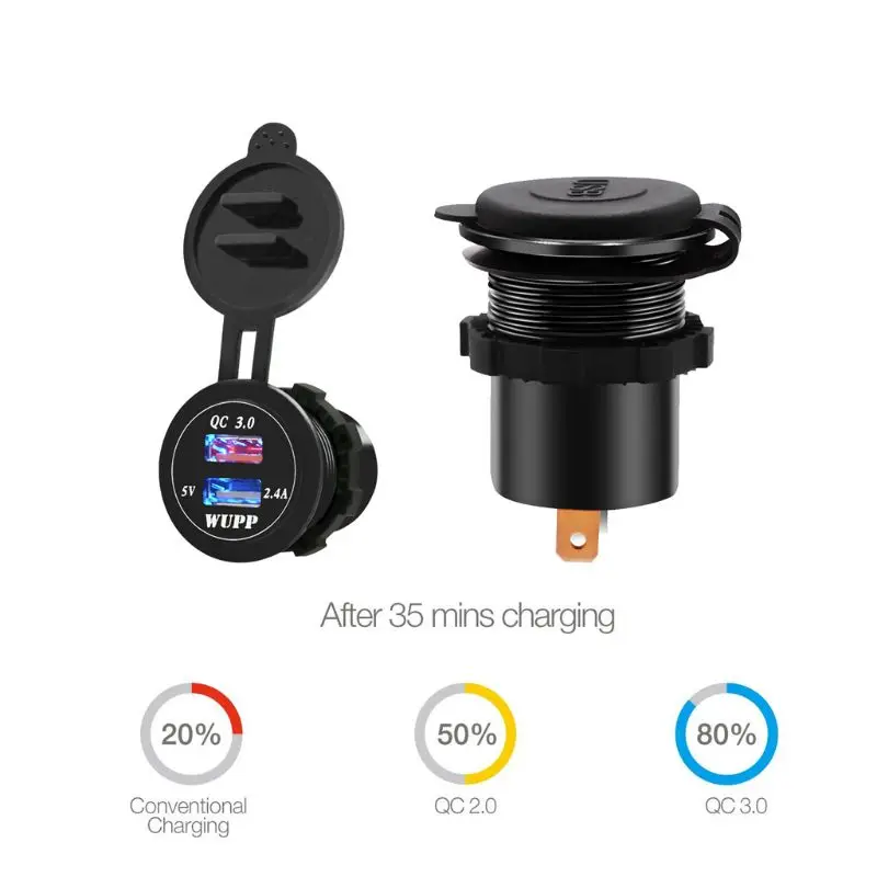 

Universal Waterproof 12V 24V QC 3.0 Dual USB Car Fast Charger Power Adapter With LED Indicator For iPhone Samsung Xiaomi Android
