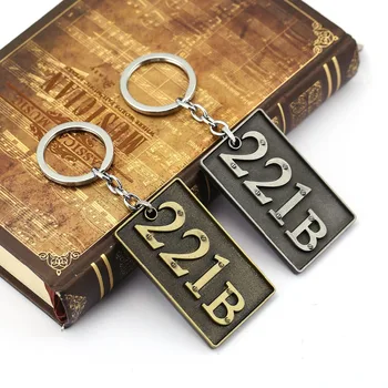 

12pcs/lot Classic TV series Sherlock Holmes 221b Keychain Alloy Logo Silver 7cm Metal Key chain Keyring for fans movie jewelry