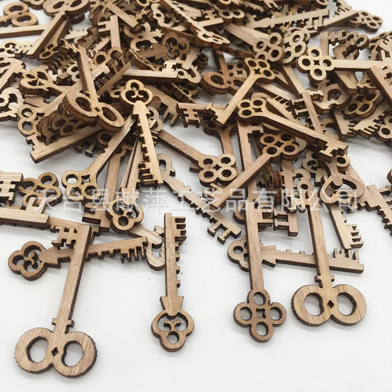 50pcs Key Shaped Unfinished Wood Pieces Crafts Wooden Hanging