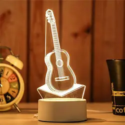 Гитара Форма 3D USB акриловый ночник светодио дный настольный стол Спальня Декор подарок теплый белый лампа ночник милый светодио дный