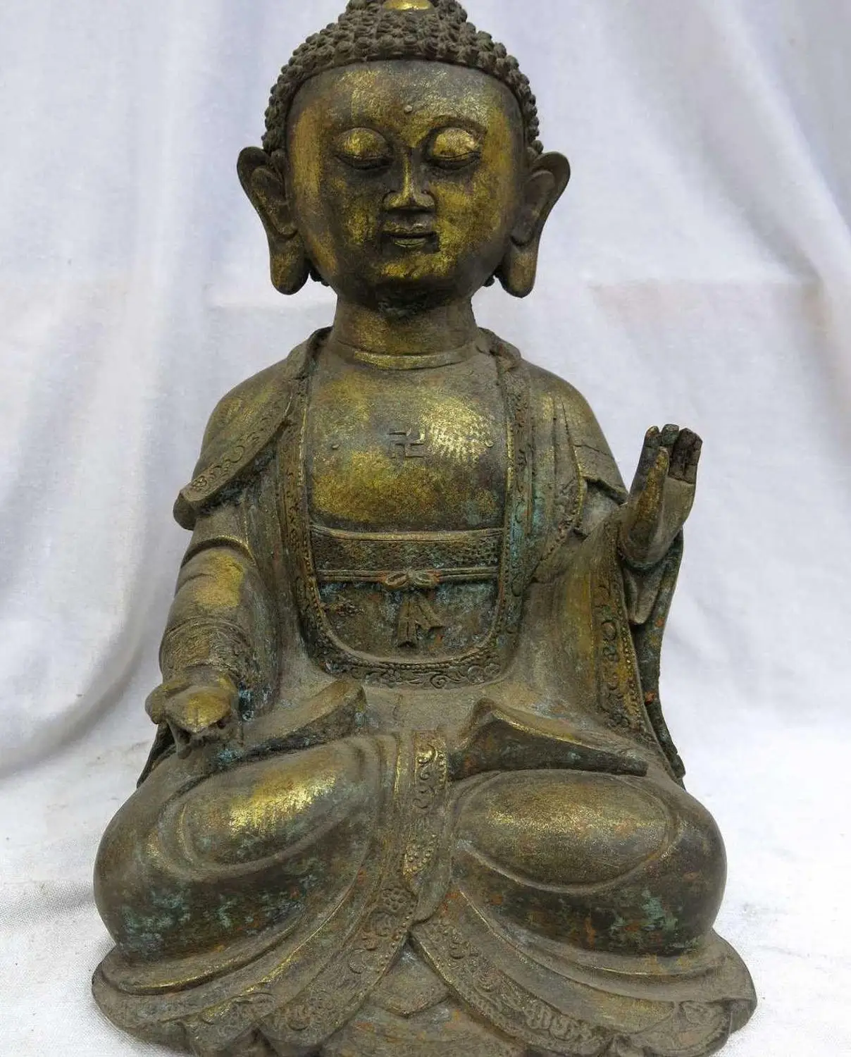 

11" China old bronze gild sculpture carved fine buddhism Vairocana buddha statue