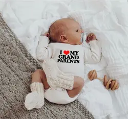 Детский комбинезон с надписью «I LOVE My grandpards» для маленьких девочек и мальчиков; комбинезон с длинными рукавами для новорожденных; Одежда