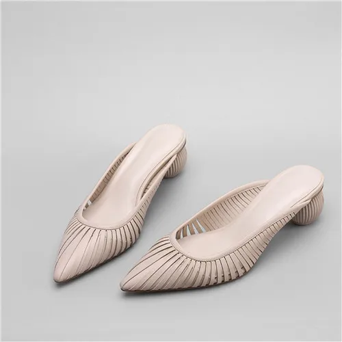 Брендовые туфли без задника абрикосового цвета; обувь с острым носком; женские тапочки с круглым каблуком; цвет желтый, белый; размеры плюс 34-43; MZP10 muyisxi - Цвет: apricot