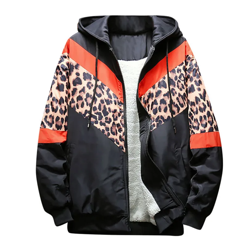 Мужские куртки для бега с леопардовым принтом, свободные рукава, стеганая бейсбольная куртка, утолщенная теплая спортивная модная мужская куртка# 2N19FN