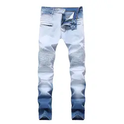 Новые байкерские джинсы Для мужчин высокое качество Винтаж джинсы модные эластичные брюки мужские тонкая молния джинсовые брюки плюс