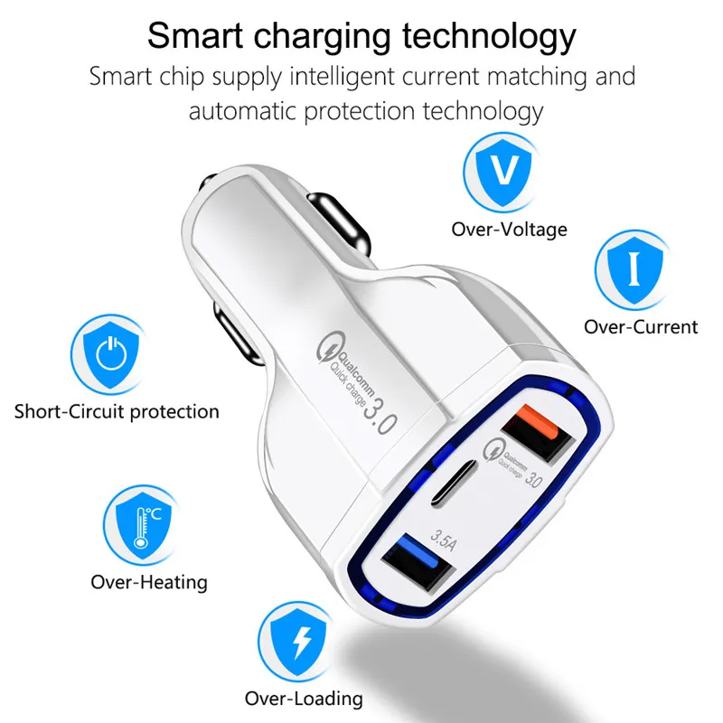 شاحن سريع QC 3.0 شاحن سيارة 5 V 3.5A USB C PD نوع C ميناء توربو سريع شاحن سيارة-شاحن المزدوج USB سيارة الهاتف المحمول شاحن شاحن سريع QC 3.0 شاحن سيارة 5 V 3.5A USB C PD نوع C ميناء توربو سريع شاحن سيارة-شاحن المزدوج USB سيارة الهاتف المحمول شاحن