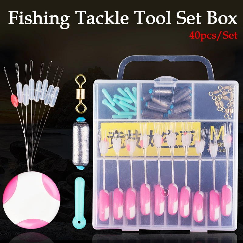 

40pcs/Set Fishing Tool Set Tackle Box 8-shape Connecting Swivel Professional Space Beans Fast Heavy Lead Drop Fish Float Base