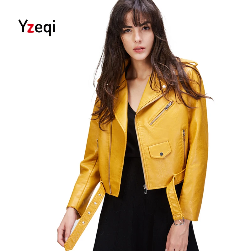 Yzeqi Spring Pu Leather Jacket Women 2018 Fashion Bright