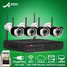 ANRAN Подключи и Играй 4CH Беспроводной Системы Безопасности NVR Комплект 1 ТБ HDD P2P 720 P HD Открытый ИК Ночного Видения WI-FI Ip-видеонаблюдения камера