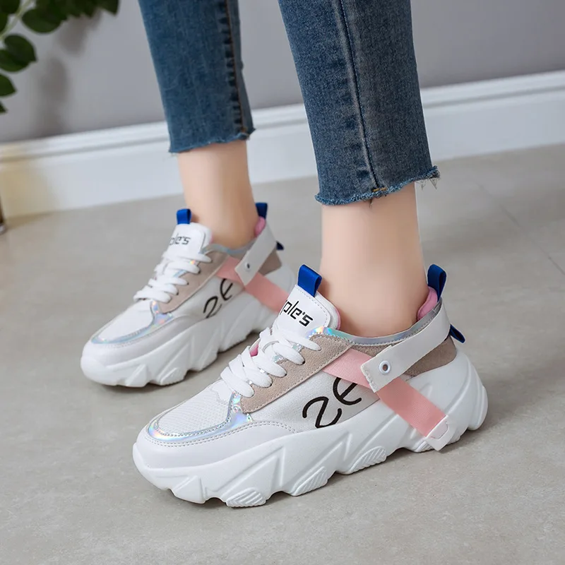 

AGUTZM New Fashion Mesh Women Sneakers Platform 5cm Thick Sole Ladies Casual Vulcanize Shoes Breathable Lace-up Women Shoes A220