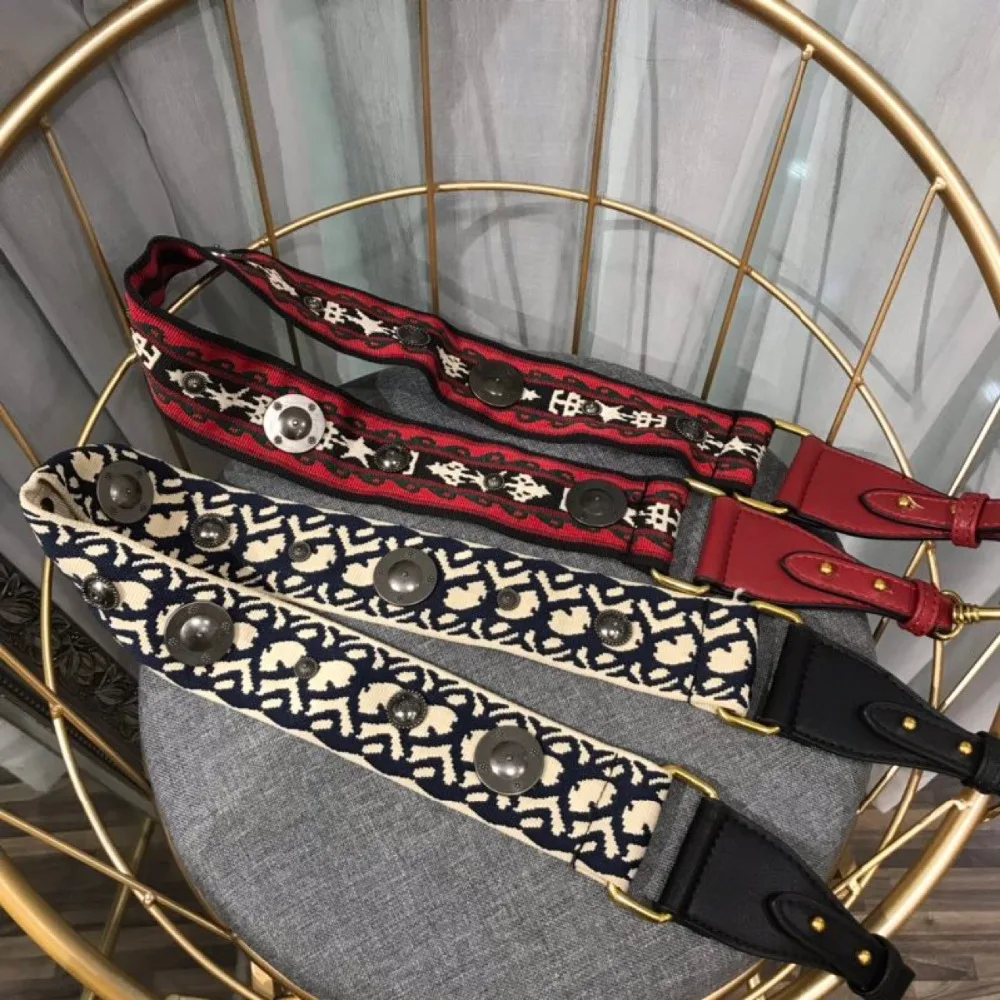 

Luxury Brand Designer Women Bag Strap Vintage Shoulder Strap PU Leather Embroidery Belt Strap High Quality Bag Accessory Parts