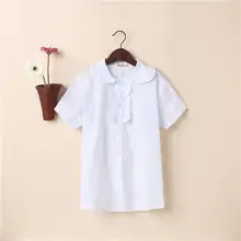 Детская одежда новая весенняя белая рубашка для девочек Детская Хлопковая кружевная рубашка с короткими рукавами с деревянными ушками костюмы для студентов