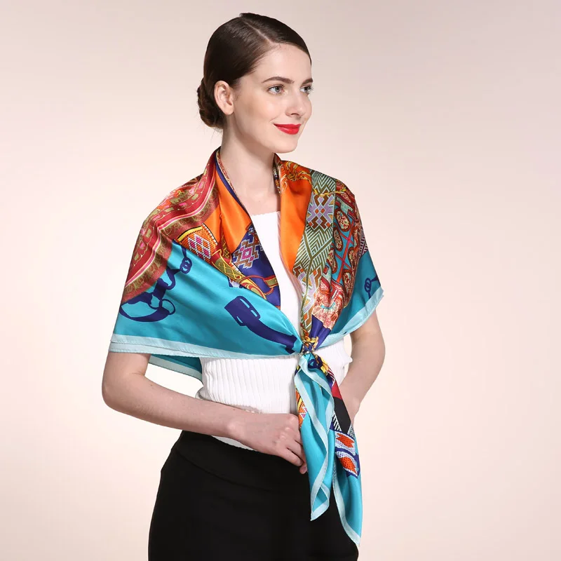 

Fashion Printing Silk Scarf Large Size 108 * 108 Women Square SILK Scarves Female White-collar 100% Real Silk Shawl Wraps HA067