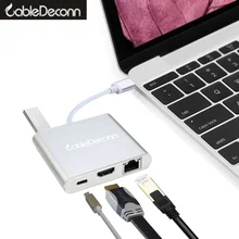 thunderbolt 3 usb-c hub type c to hdmi 4k rj45 usb3.0 usb3.1 adapter converter usb c hdmi Gigabit Ethnernet 4in1 for macbook pro