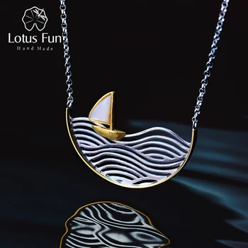 Lotus Fun Real 925 Sterling Silver Handmade Designer Fine Jewelry Creative Sailboat Necklace for Women Acessorio Collier