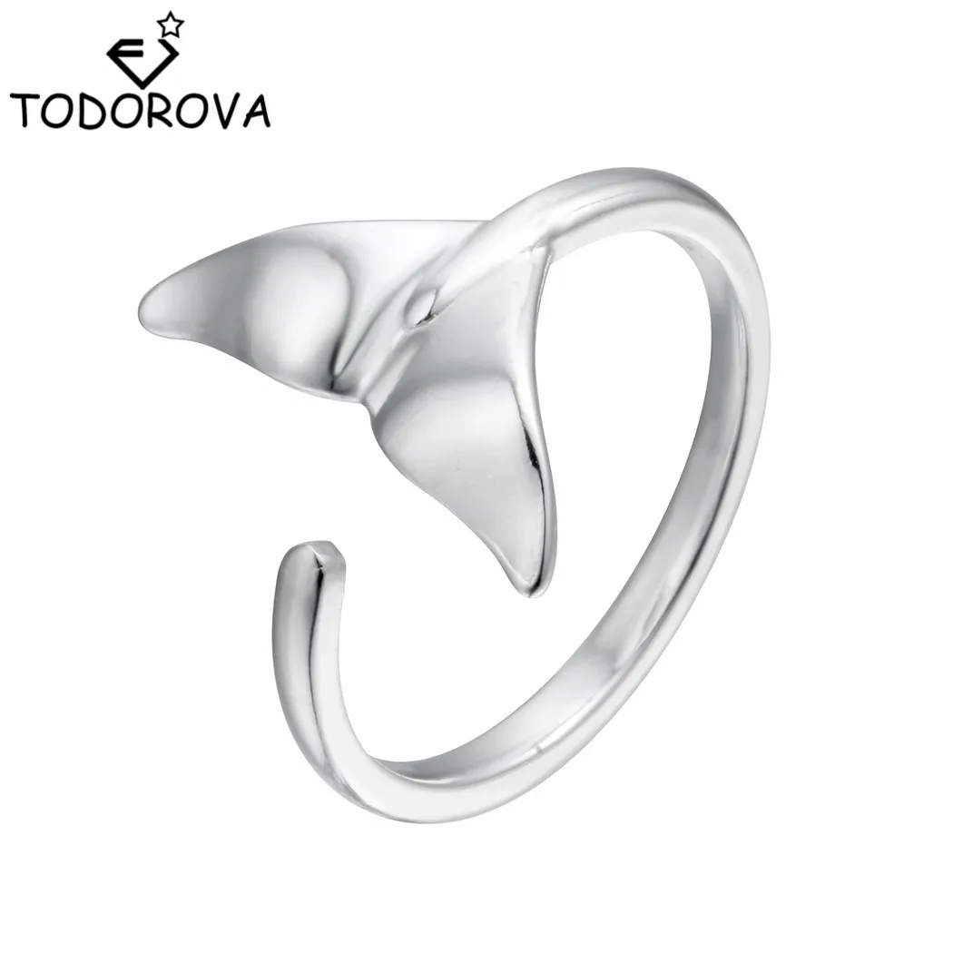 Todorova Cute 925 Sterling Silver Mermaid Tail Open Adjustable Jewelry Wedding Ring Girl Accessories Female Ring