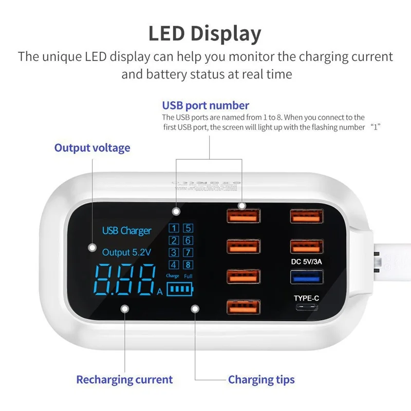 متعددة سريع شاحن يو اس بي 8 ميناء QC سريعة تهمة 3.0 LED عرض USB الهاتف جهاز شحن محطة شاحن Portatil شاحن الجهاز اللوحي متعددة سريع شاحن يو اس بي 8 ميناء QC سريعة تهمة 3.0 LED عرض USB الهاتف جهاز شحن محطة شاحن Portatil شاحن الجهاز اللوحي