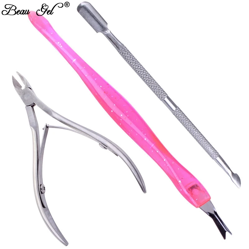 

Beau Gel 3pcs/set Stainless Steel Nail Art Cuticle Pusher Nipper Remover Clipper Manicure Pedicure Tools Nail Polish Tools