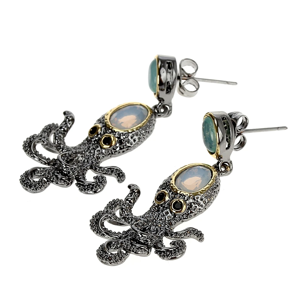 WE3875 octopus earrings vintage antique gothic jewelry women cz zircon opal (4)