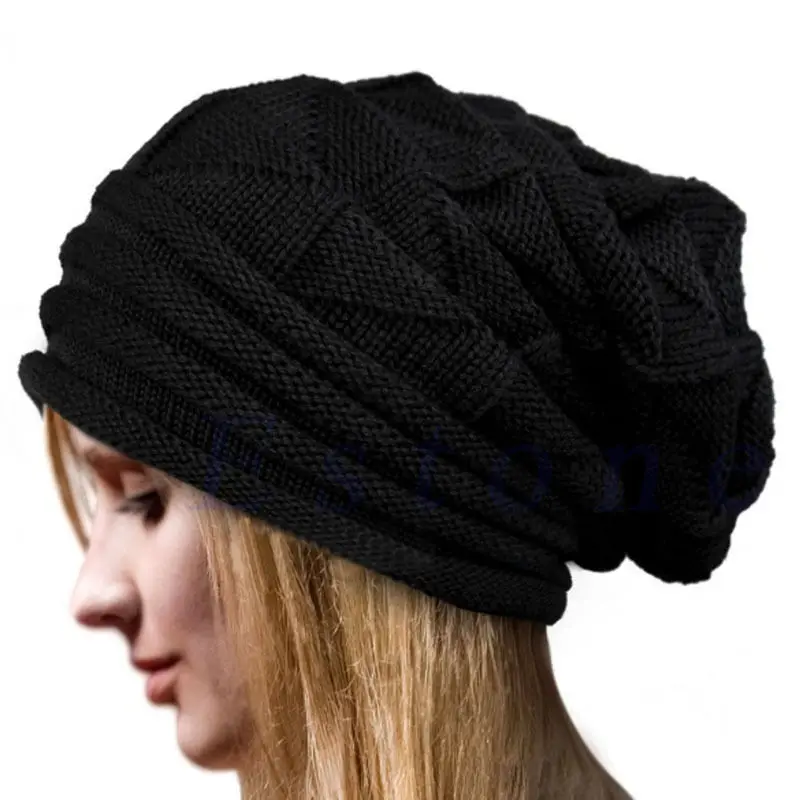 HIRIGIN Newest Hot Men Women Knit Oversize Baggy Slouchy Beanie Warm Winter Hat Ski Chic Cap Skull Fresh Fashion Autumn Girl30 - Цвет: Black