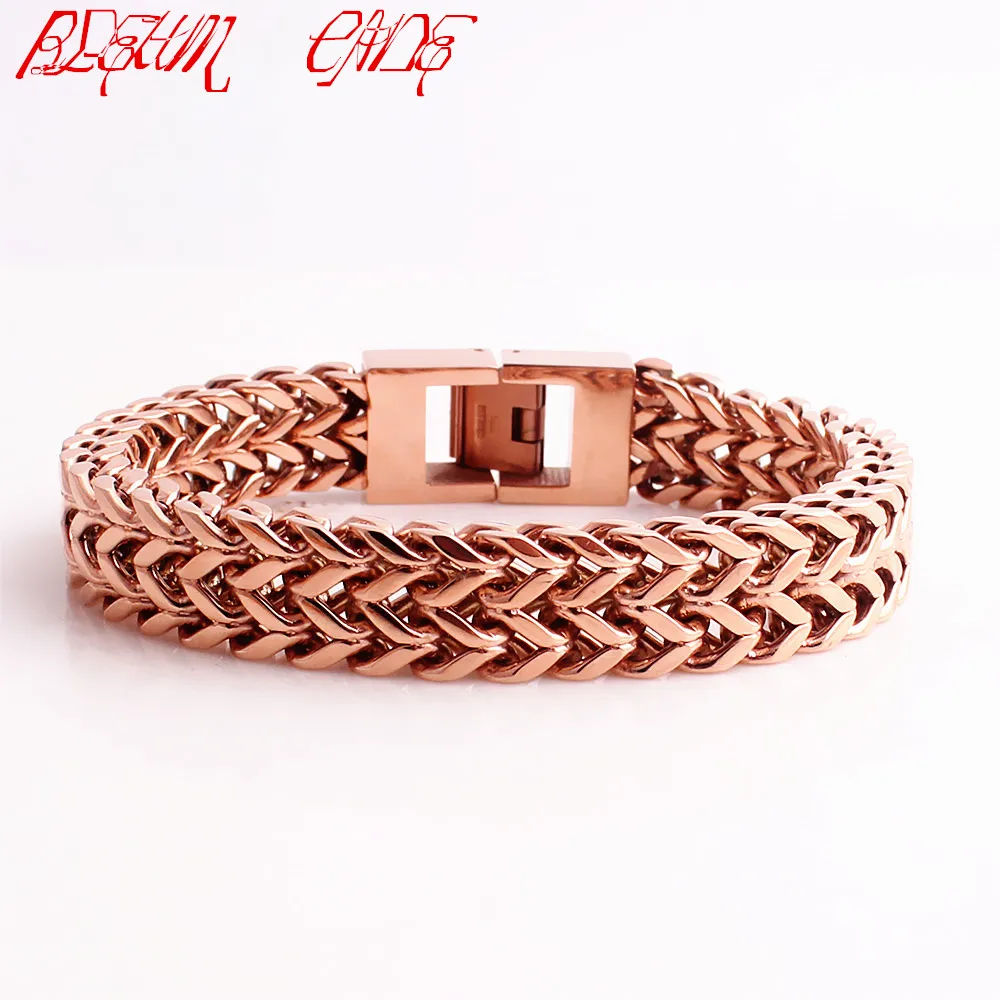 

Double Layer Link Chain Men Bracelets Rose Gold Color Stainless Steel Bracelets & Bangles Punk Wristband for Gifts