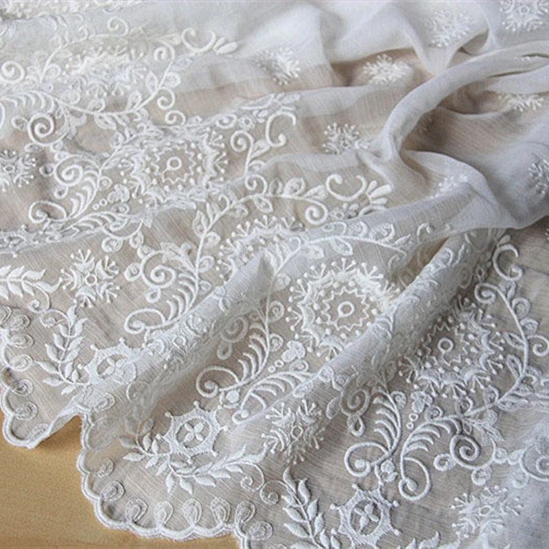 

Chiffon Lace Fabrics Double Sides Cotton Embroidered Flower High quality Dress Fabric 110cm Wide