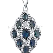 Натуральный сапфир ожерелье кулон натуральной сапфир 925 серебро 0.35ct* 8 шт., 0.75ct* 1 шт. драгоценных камней# BL005