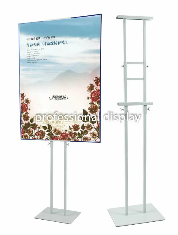 White Color Adjustable Height Metal Poster Stand Poster Banner