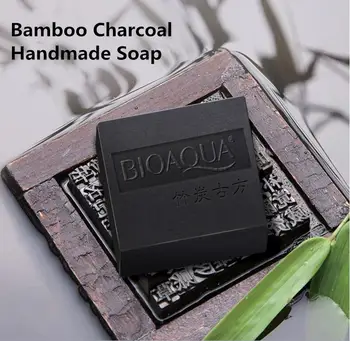 

2pcs BIOAQUA bamboo charcoal handmade soap skin whitening soap blackhead remover acne treatment face wash hair care bath skin ca