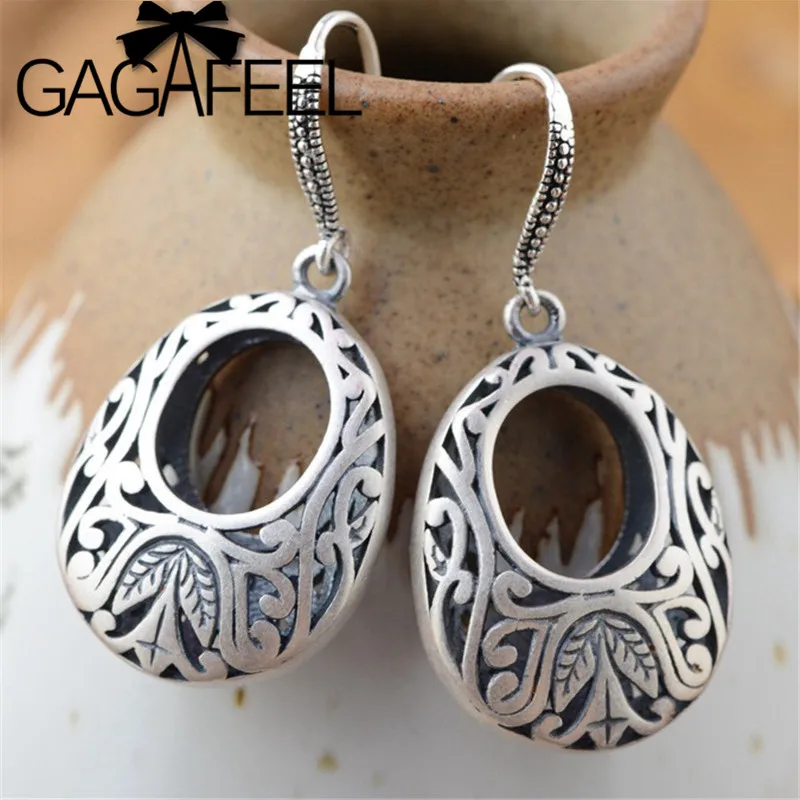 

GAGAFEEL 100% Genuine 990 Sterling Silver Drop Earrings Hollow Pattern Earring for Women Female Wholesale Trendy Jewelry