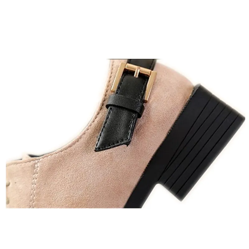 Xiaying/женские туфли-лодочки со смайликом; Новинка; модная повседневная обувь; женская обувь из флока с пряжкой в стиле ретро; женские туфли-лодочки на высоком каблуке со шнуровкой