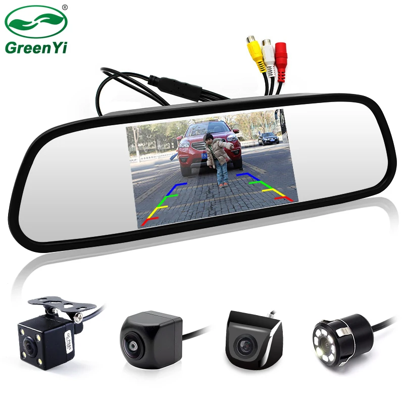 

4.3 Inch Vehicle Interior Mirror Monitor With Rear View Backup Camera, Trajectory Parking Line and Starlight Night Vision