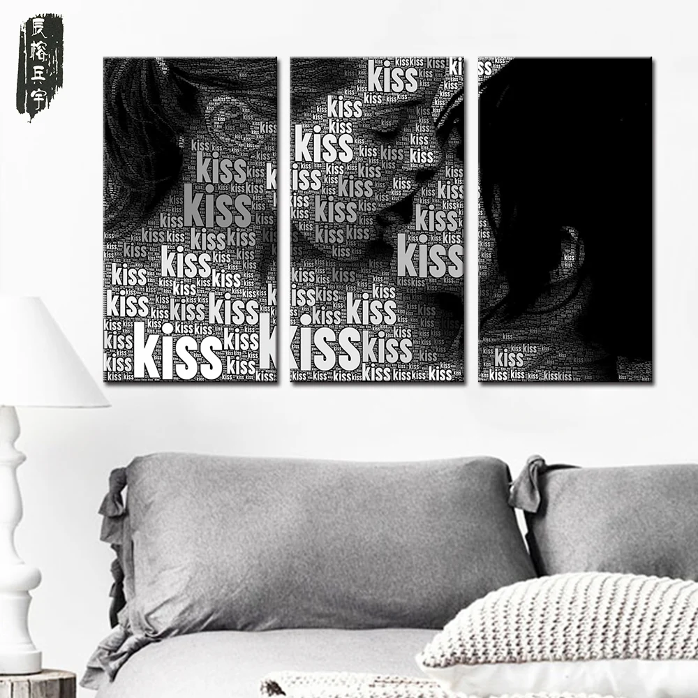 Canvas Oil Paintings Abstract Kiss Lover Wall Art Modular Pictures