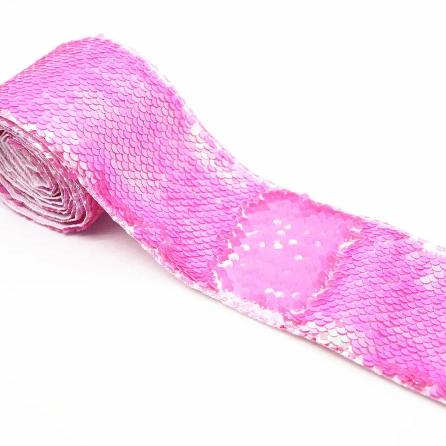 2Yard 3" 75mm Double Color Reversible Sequin Ribbon DIY Hair Bows Blingbling Handmade Materials,MD19052602 - Цвет: Pink