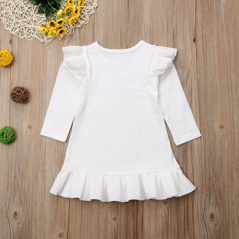 PUDCOCO Fashion Girl Princess Fly Sleeve Dress Kid Baby Party Wedding Pageant Long Sleeve Autumn cotton Dresses Clothes 1-6T