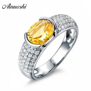 

AINUOSHI Natural Citrine Ring Pure 925 Sterling Silver Bezel Setting Rows Drill 1.25ct Oval Gems Engagement Jewelry Women Ring