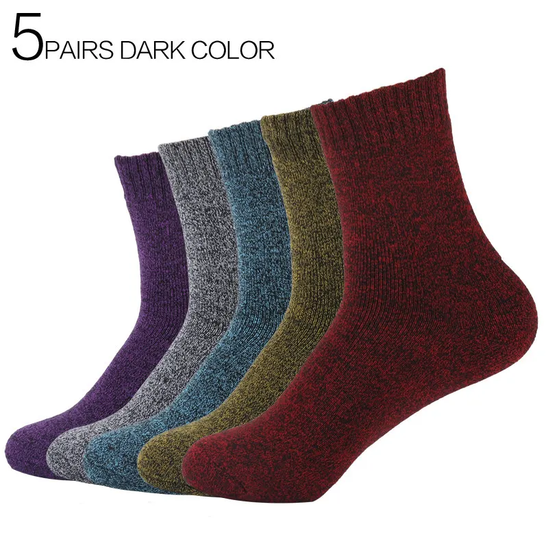 5 пар/лот, Eur36-42, женские Модные Цветные махровые носки, зимние плотные теплые женские махровые хлопковые носки, 10 ярких цветов, S328 - Цвет: 5Pair Dark Color