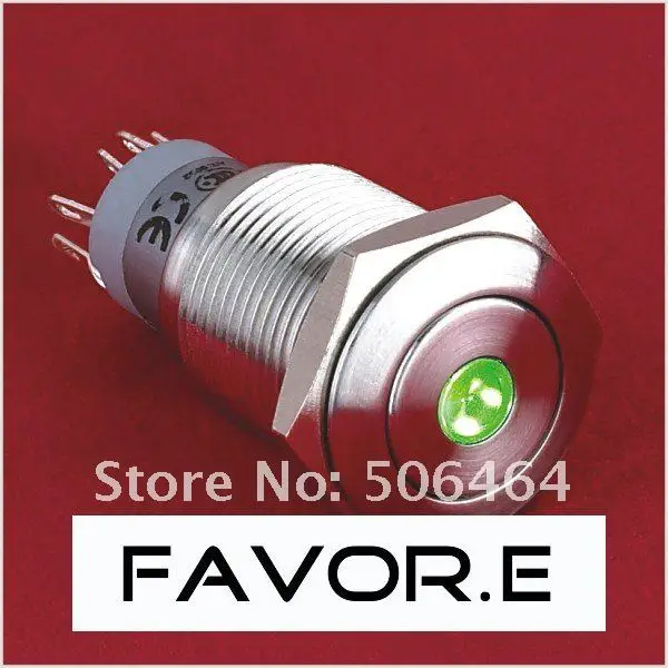 

LED 16mm IP67 3A/250VAC dot illuminated 1NO 1NC AUTO-LOCK metal waterproof Push Button Switch Flat round