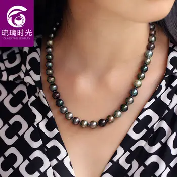 

gorgeous AAA11-12mm round south sea multicolor pearl necklace 18inch silver KKK