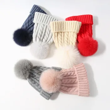 

Women solid knitted hat ladies autumn and winter ear protection thickening warm twist lovely hair ball wool Skullies & Beanies