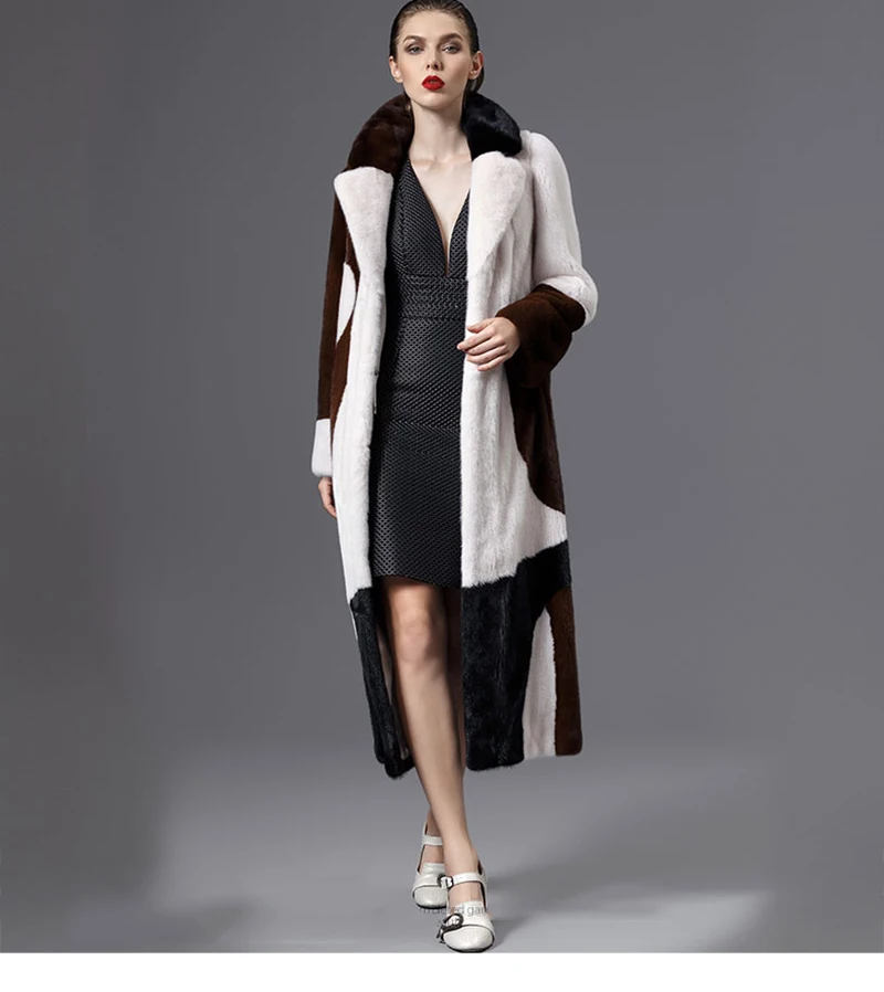 LVCHI зима 2019 импорт норковая шуба женская с длинным рукавом пальто пэчворк цвет настоящий натуральный мех X-Long кисточка повседневные