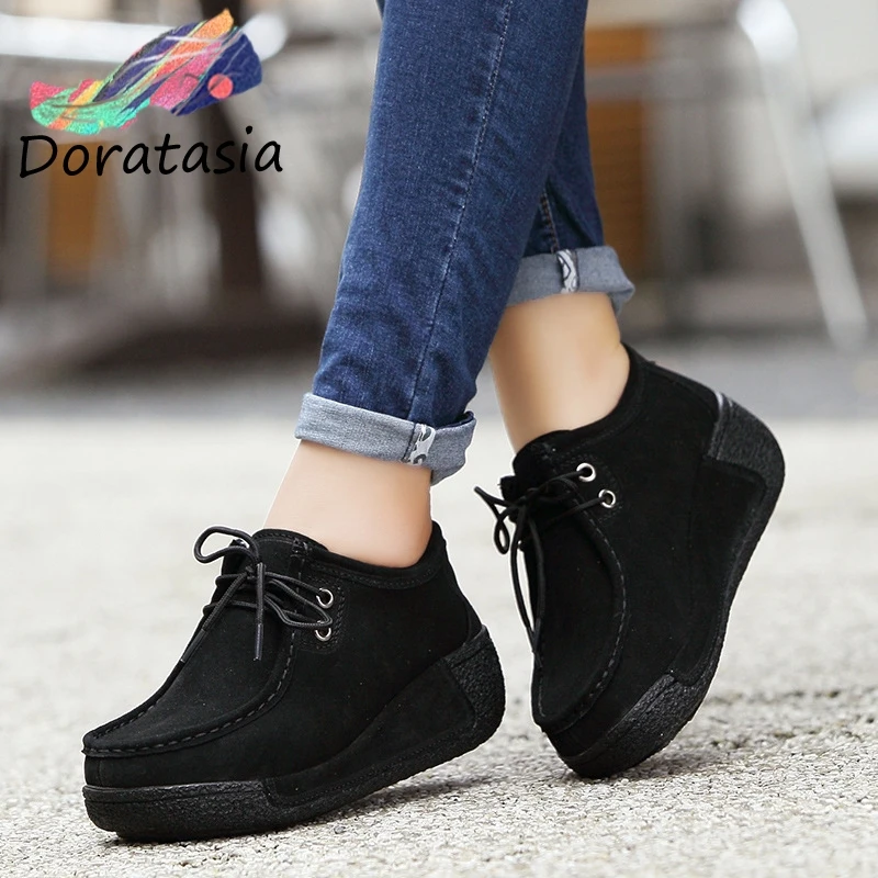 

DORATASIA 2019 Brand New Spring Autumn Flat Platform Lace Up Confort Split Leather Shoes Woman Casual Office Flats Shoes Female