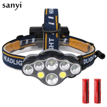 

T6 XPE COB LED Headlamp 8 Lighting Modes 18650 USB Rechargeable for Camping Hunting Headlight by LED Flashlight