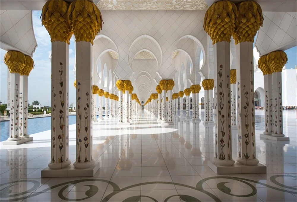 

Laeacco Tropical Palace Archway Pillars Corridor Pattern Scenic Photography Backgrounds Photographic Backdrops For Photo Studio